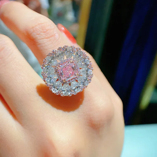 Fashion Pillow shaped Argyle Elegant Socialite Diamond Ring Pink Diamond - Shop at LoveMi