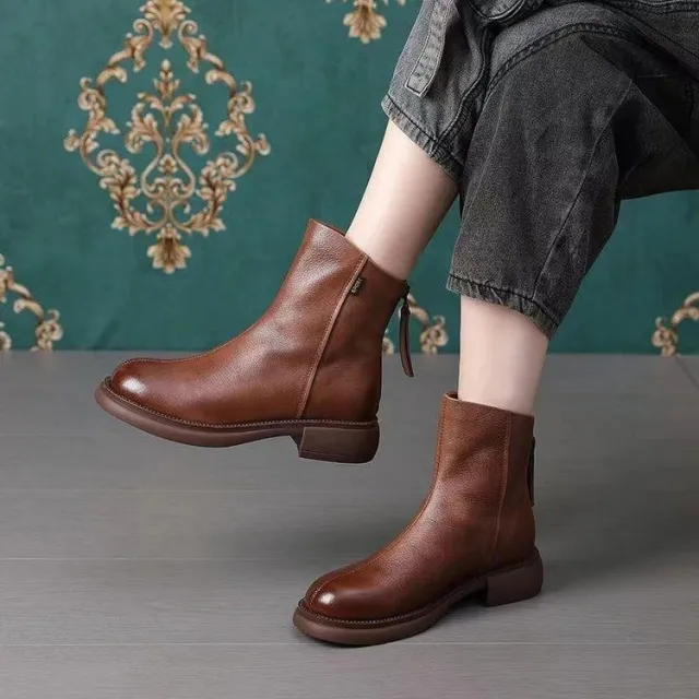 Retro Low heat Fleece lined Round toe Waterproof Ankle Boots Brown - Shop at LoveMi