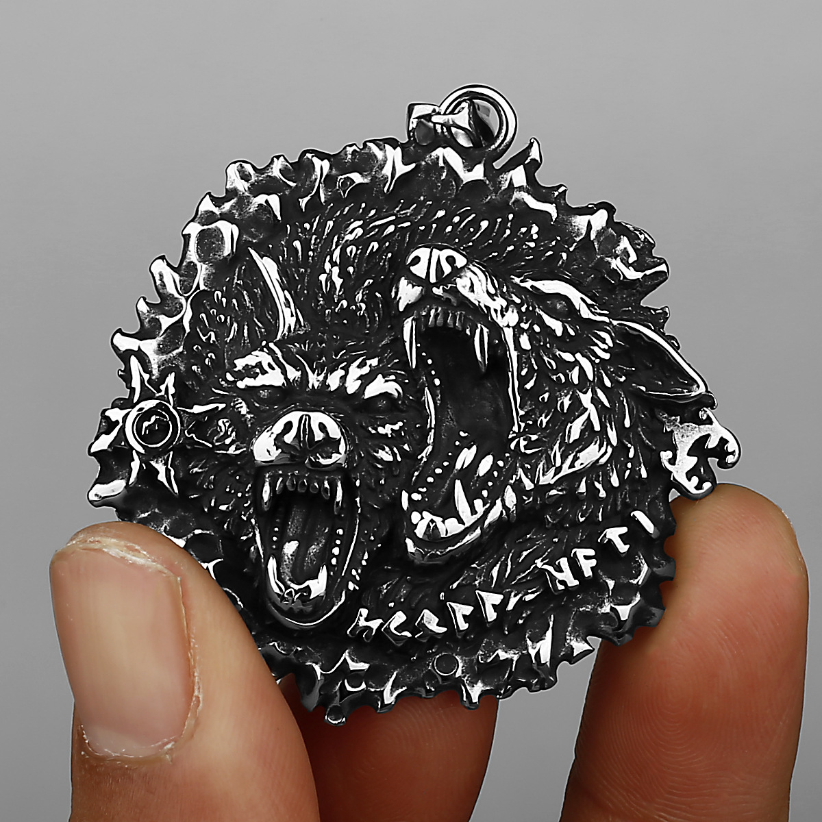 Double Wolf Head Titanium Steel Pendant Necklace For Men