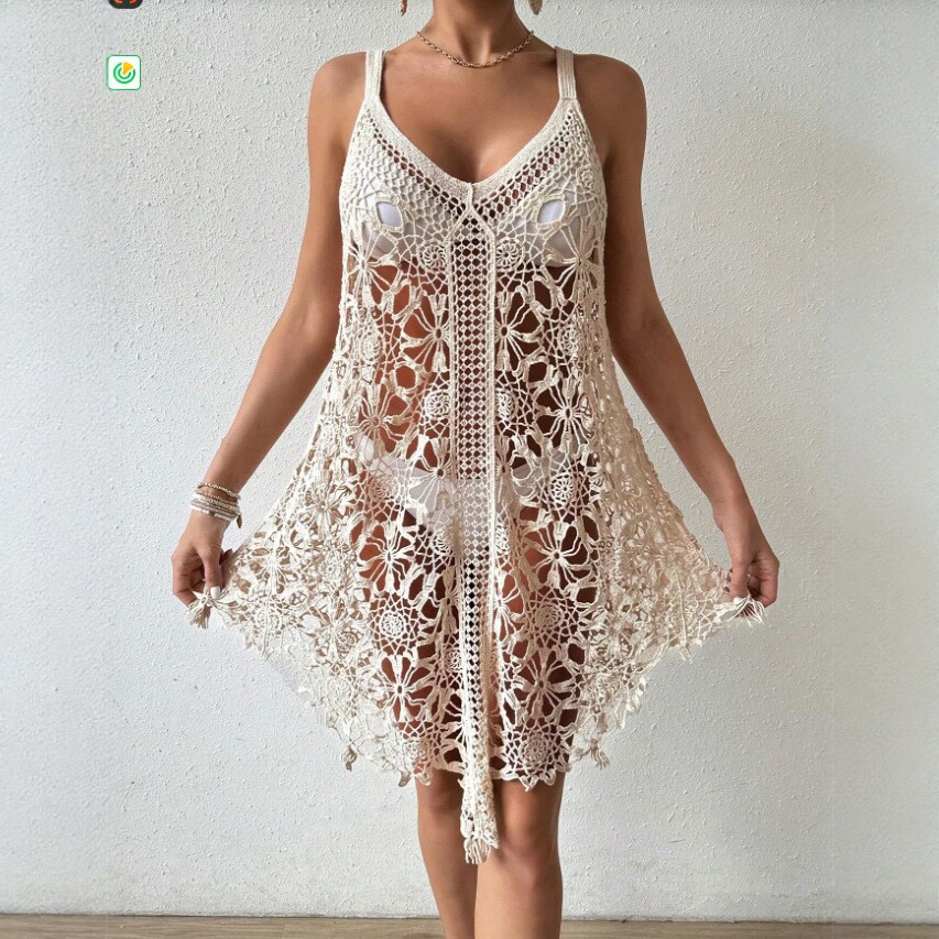 Fashionable Crochet Hollow-Out Beach Dress For Women