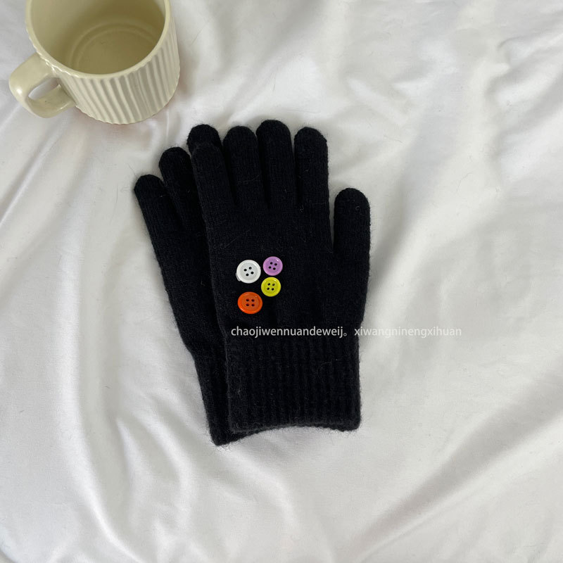 Button Gloves Black