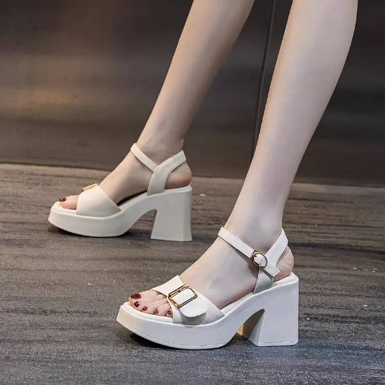 Chunky Heel Waterproof Platform Super High Heel Platform Sandals - Beige