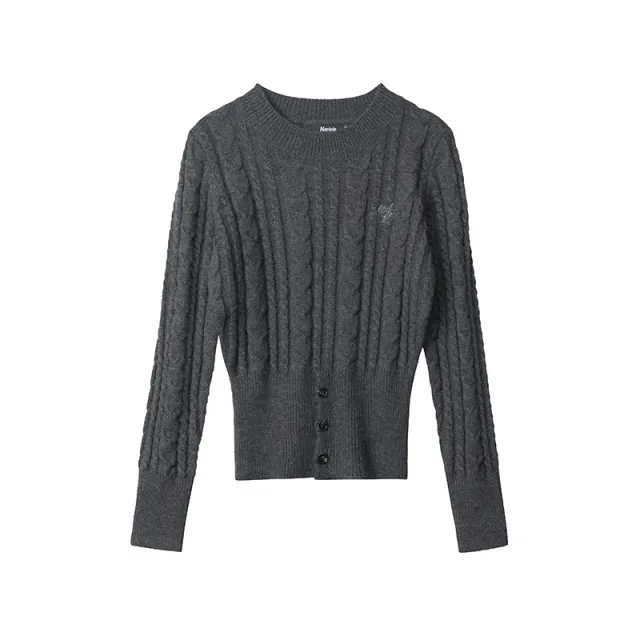 Women's Twist Button Hem Knitted Sweater Dark Gray - Shop at LoveMi