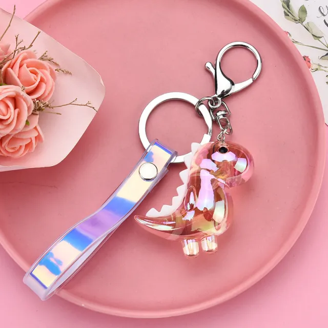 Acrylic Pendant Electroplated Dinosaur Keychain Pink - Shop at LoveMi