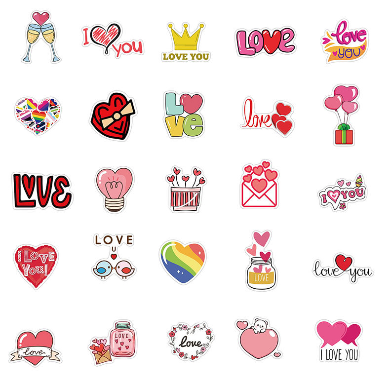 50 Pieces Valentine’s Day Pink Heart Graffiti Stickers Luggage Motorcycle Trolley Case Notebook Waterproof Stickers