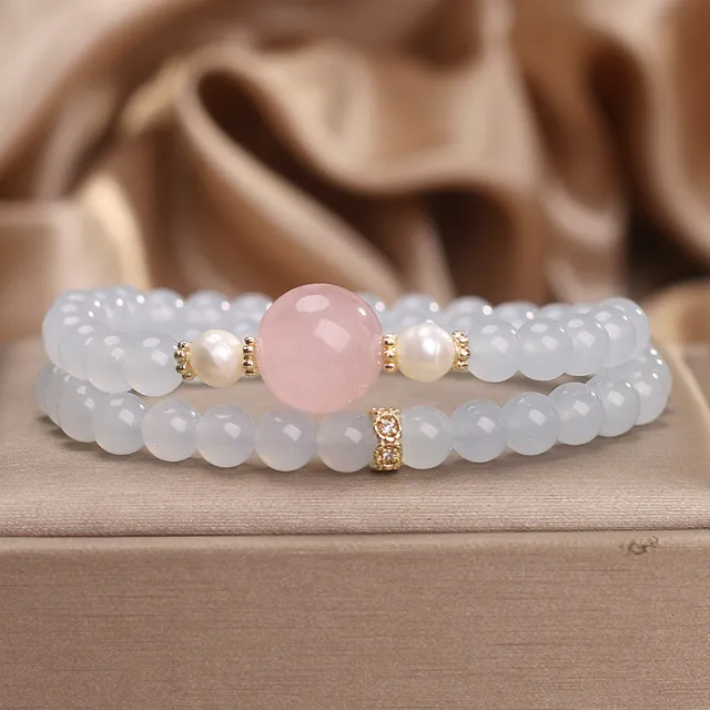 Natural Aquamarine Double Ring Bracelet Light Luxury Minority Double Circle Hailanbao - Shop at LoveMi