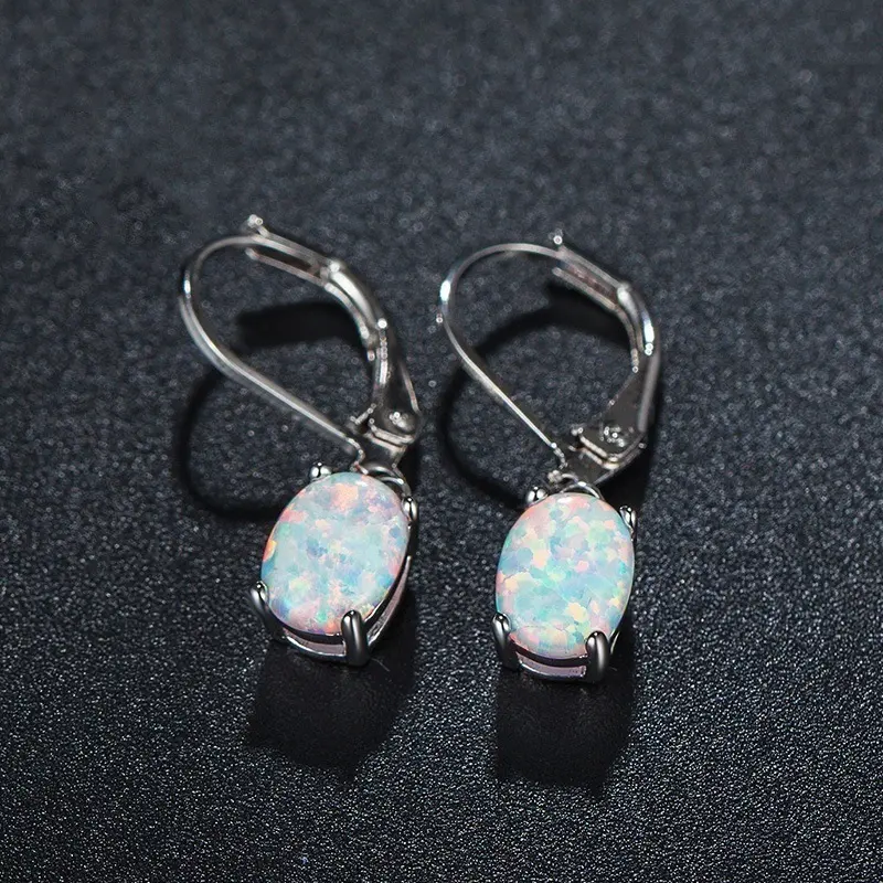 Four-claw Oval Opal Earrings Ornament