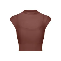 Mesh Yoga Clothes Flounced Sleeve Running Quick-drying Sports Bra With Chest Pad - Chestnut-L - View 1