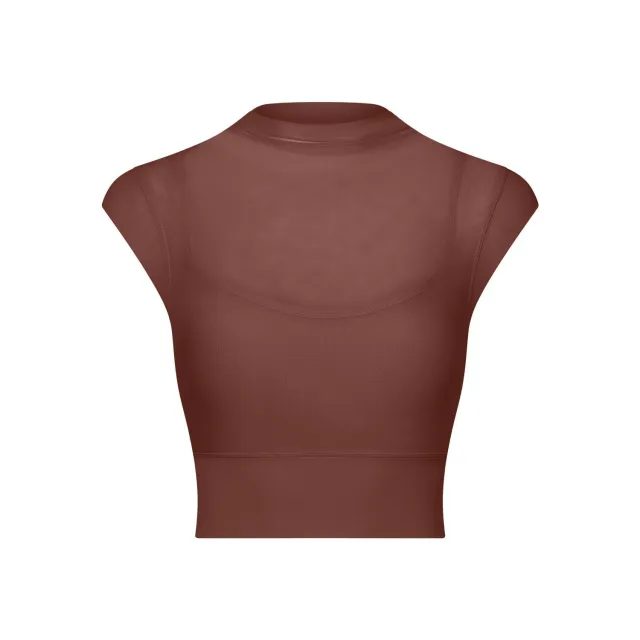 Mesh Yoga Clothes Flounced Sleeve Running Quick drying Sports Bra With Chest Pad Chestnut Xl - Shop at LoveMi