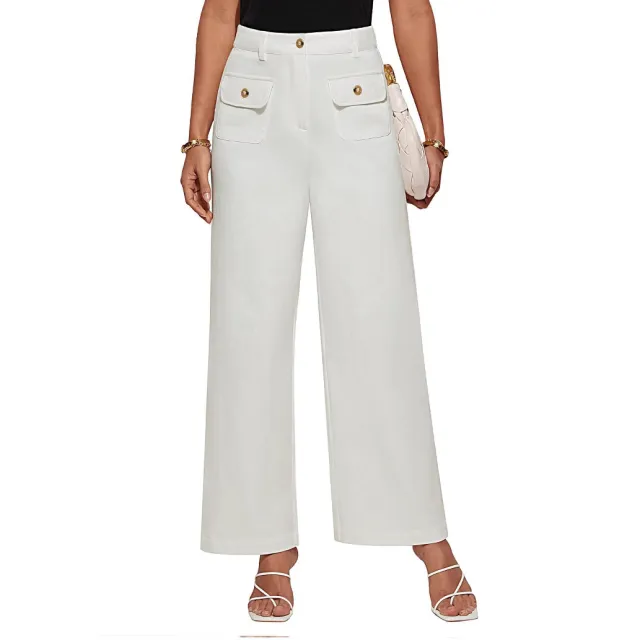 Business Casual Loose fitting Trousers With Pockets White - Shop at LoveMi