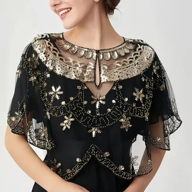 See through Sequined Small Coat Small Waistcoat Black Gold - Shop at LoveMi