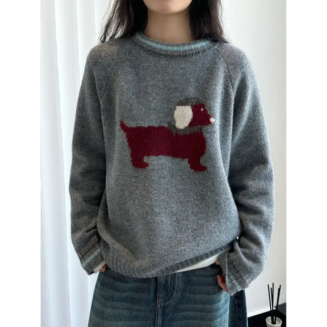 Younger Dog Pattern Wool Sweater Gray - Shop at LoveMi