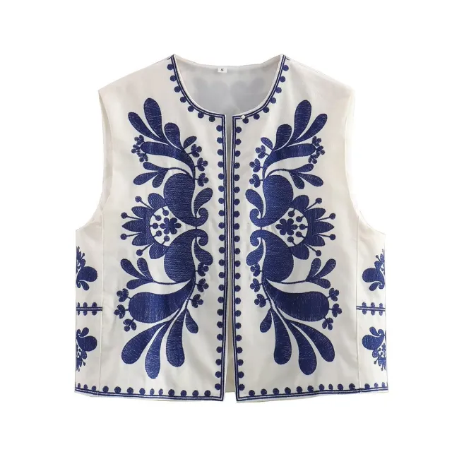 European And American Women's Clothing Sleeveless Embroidered Vest Women's Top Blue - Shop at LoveMi