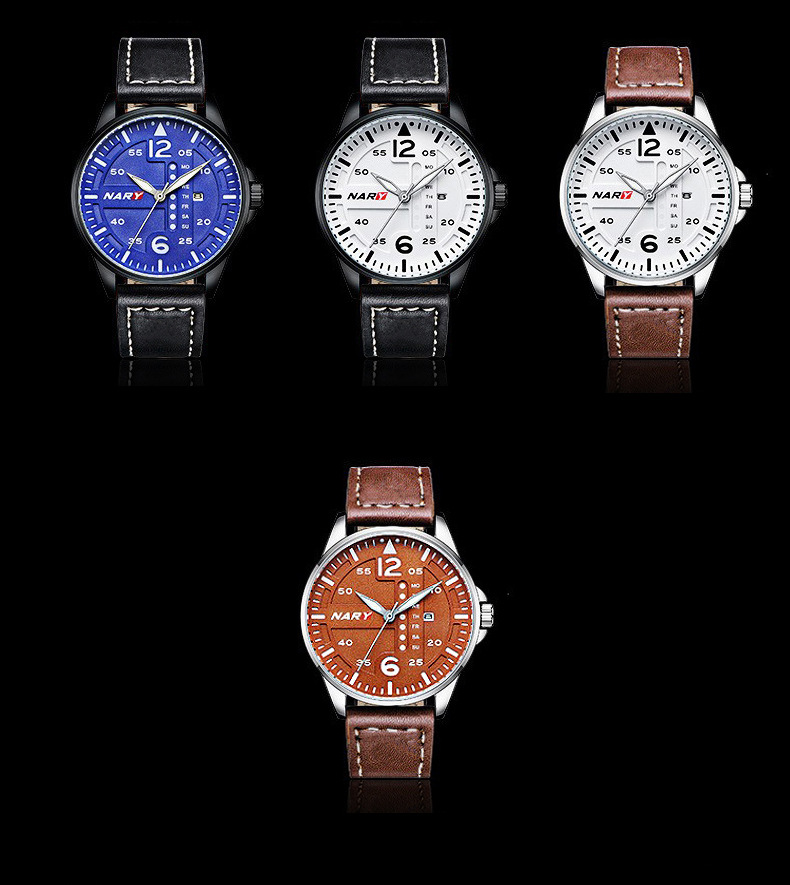 men quartz watch green dial black strap urban casual style