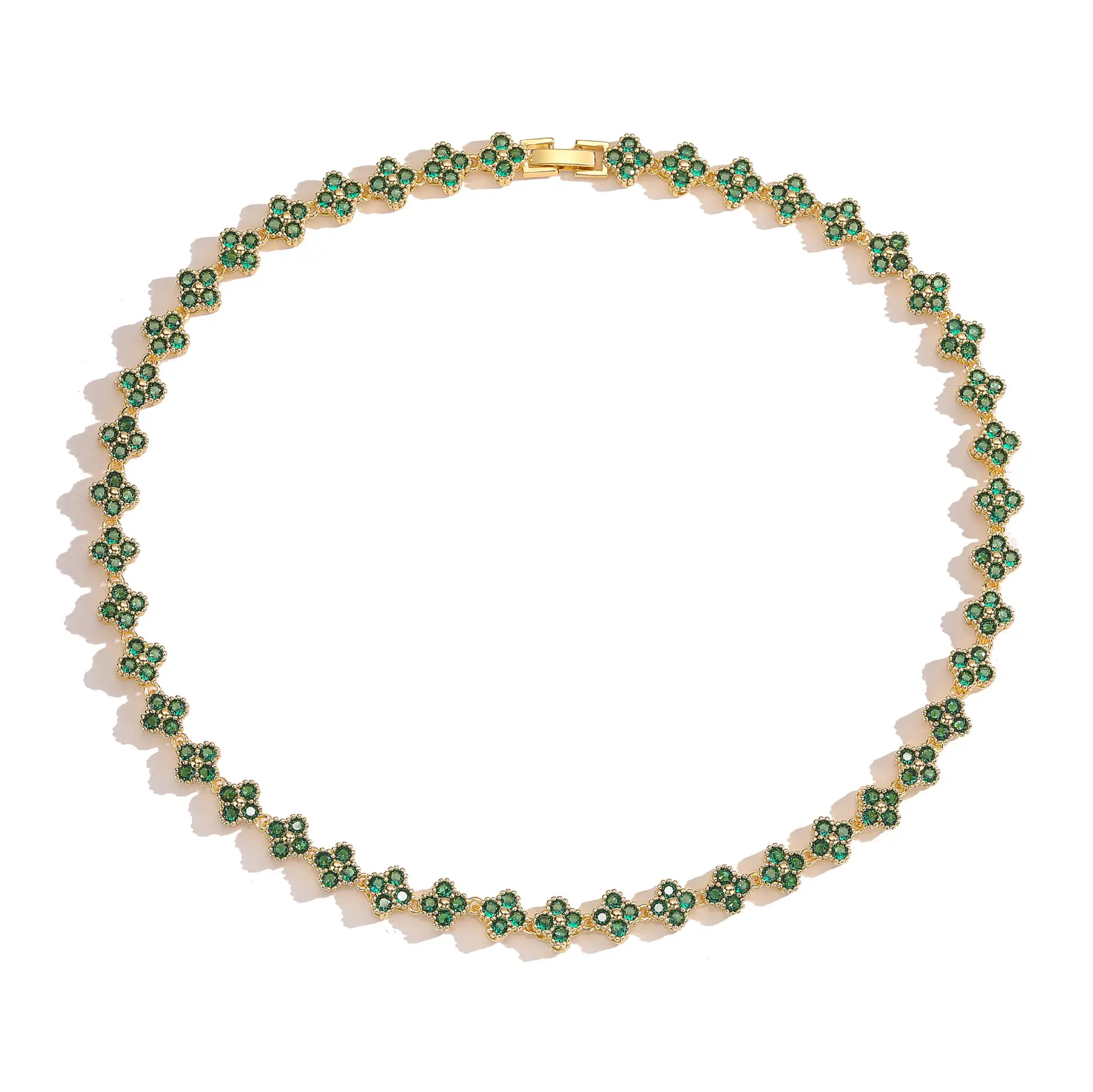 Copper Plating 18K Gold Inlaid Colorful Crystals Flower Bracelet Suit