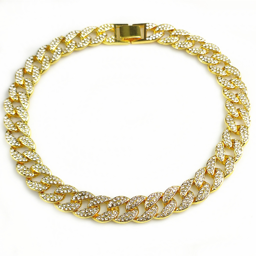 18K Gold Necklace 15MM Flat Leaves Cuban Link Chain