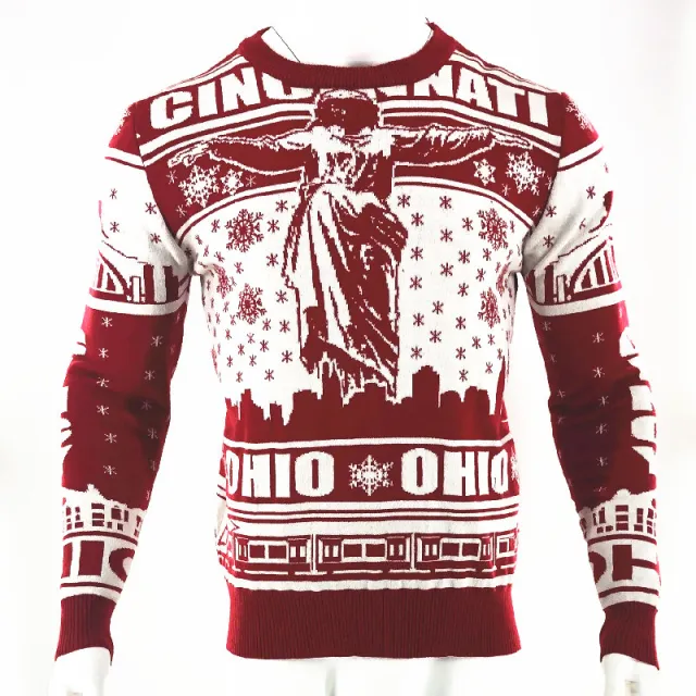 Men's Fashion Casual Long Sleeve Round Neck Christmas Sweater Scarlet L - Shop at LoveMi