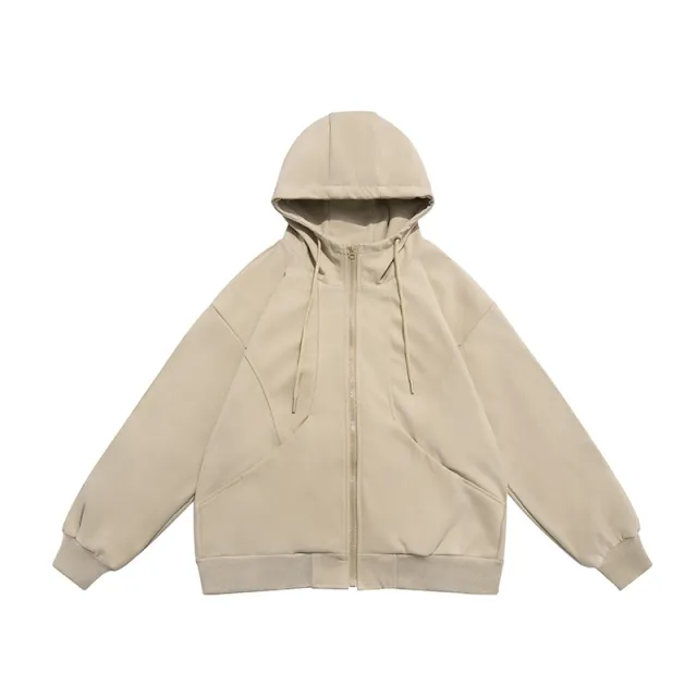 Autumn New Solid Color Stitching Hooded Heavy Couple Sweater Khaki - Shop at LoveMi