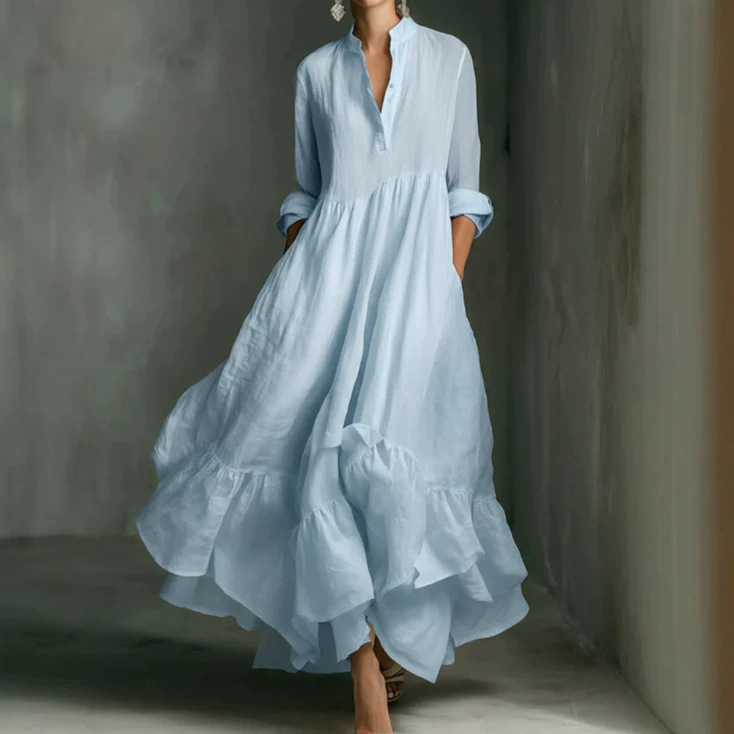 Womens Solid-Color Loose-Fit Blouse-Style Swing Dress — foto 7