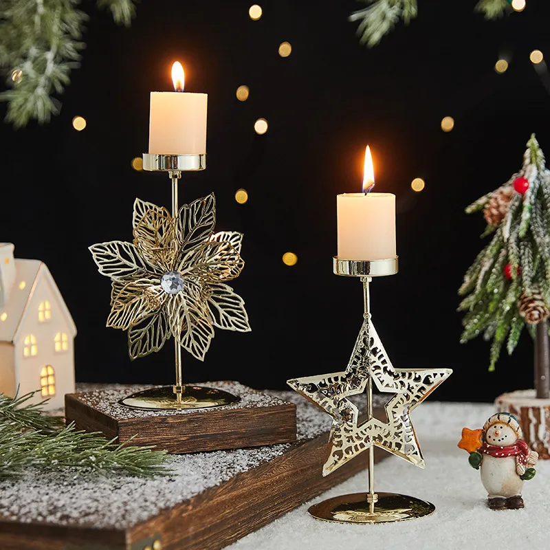 Romantic Christmas Wrought Iron Candlestick Candle Tray Decoration – image 4