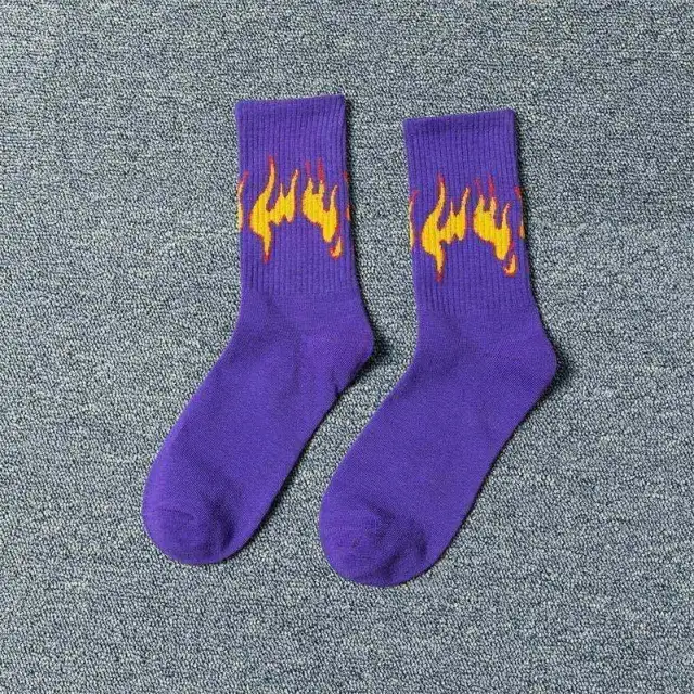 Tube Socks Flame Street Sports Style Hip Hop Trend Socks Purple - Shop at LoveMi