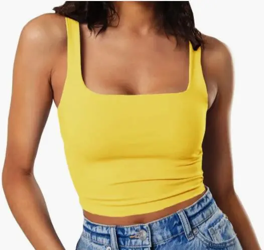 Women's Sleeveless Vest Square Collar Casual Top Yellow - Shop at LoveMi