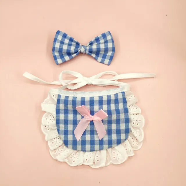 Cat Lace Suit Saliva Towel Princess Style Scarf Bib Decoration Light Blue Grid Suit - Shop at LoveMi