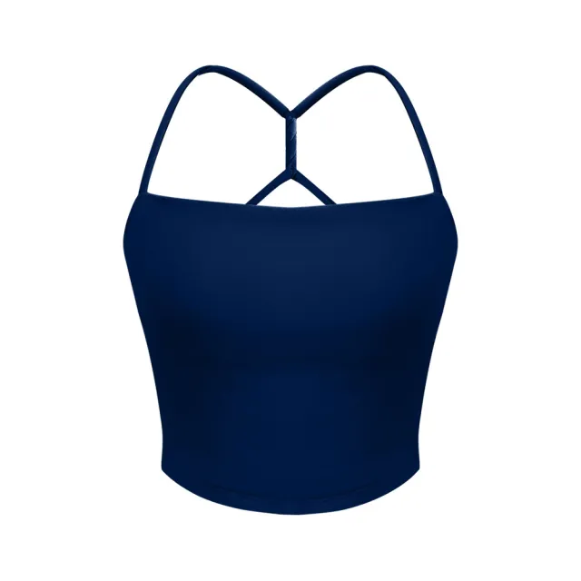 Women's Solid Color Ribbon Chest Pad Shaping Sports Sling Top Blue - Shop at LoveMi