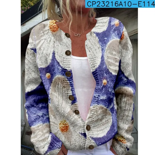 New Women's Autumn And Winter Style Loose 3D Printed Knitted Cardigan Sweater 10 Style M - Shop at LoveMi