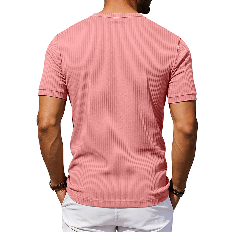 Summer New Men's Henley-Neck Ribbed T-Shirt