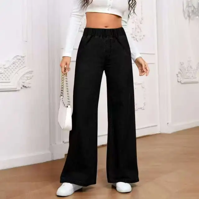 Wide leg Plus Size Light Blue Washed Straight Black - Shop at LoveMi