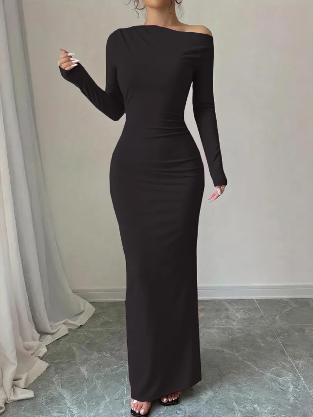 Sleek Long sleeved Solid color Dress That Hugs Black - Shop at LoveMi
