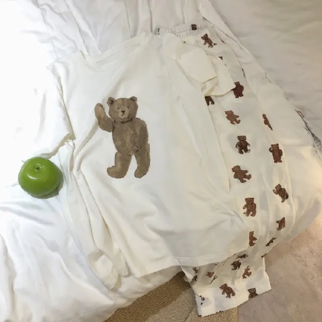 Short sleeved Trousers Pajamas Suit Sweet Princess Homewear Little Brown Bear - Shop at LoveMi