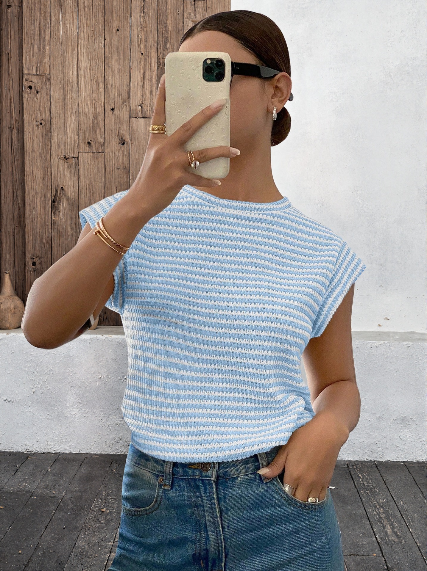 Womens Casual Crew-Neck Sleeveless Hollow-Out T-Shirt