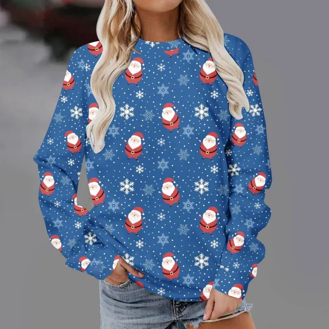 Christmas Fashion Print Round Neck Men's Women's Pullover Hz23157 - Shop at LoveMi