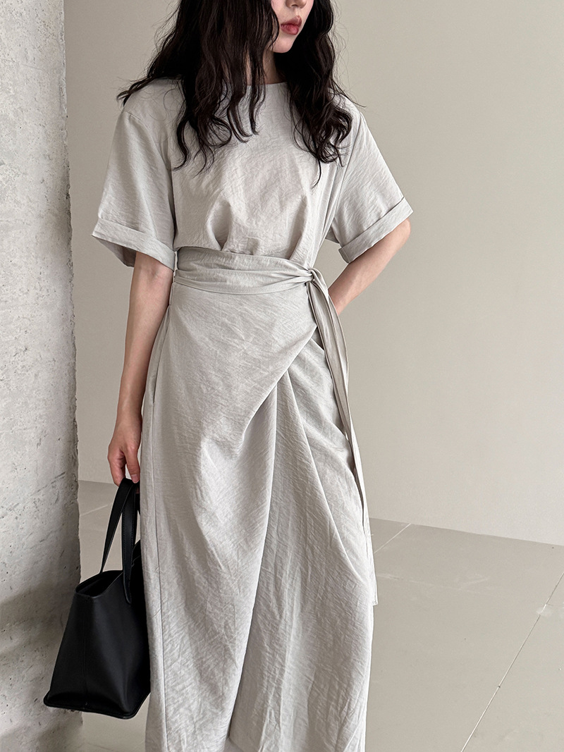 Special interest Design Cross Strap Short Sleeve Dress Gray Grey - Shop at LoveMi