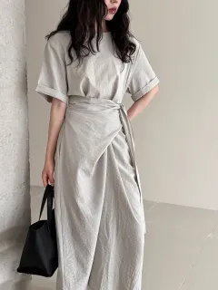 Special-interest Design Cross Strap Short Sleeve Dress - Gray - View 1