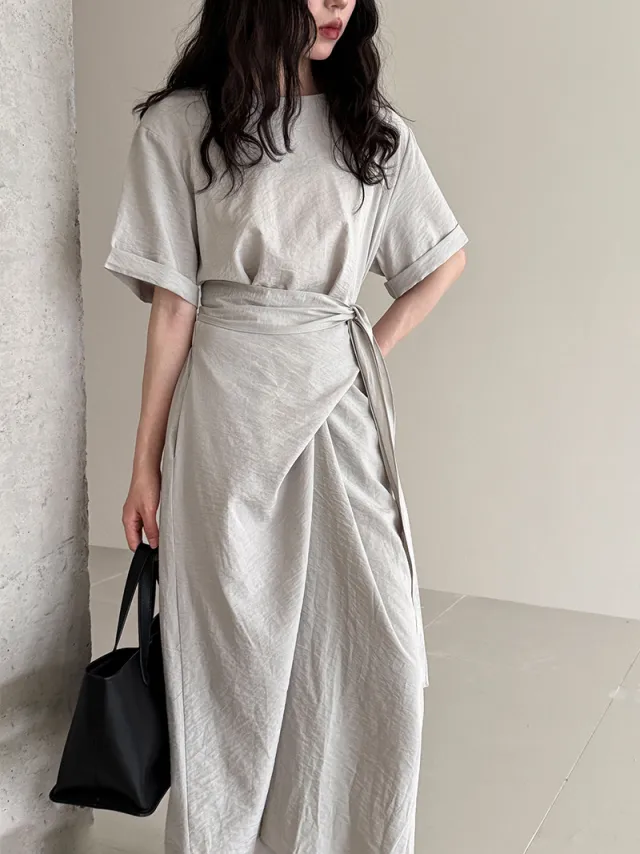 Special interest Design Cross Strap Short Sleeve Dress Gray - Shop at LoveMi