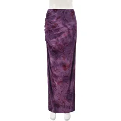 Autumn Women Clothing Knitted Street Sexy Flocking Flower Sheath Skirt For Women - Purple - View 1
