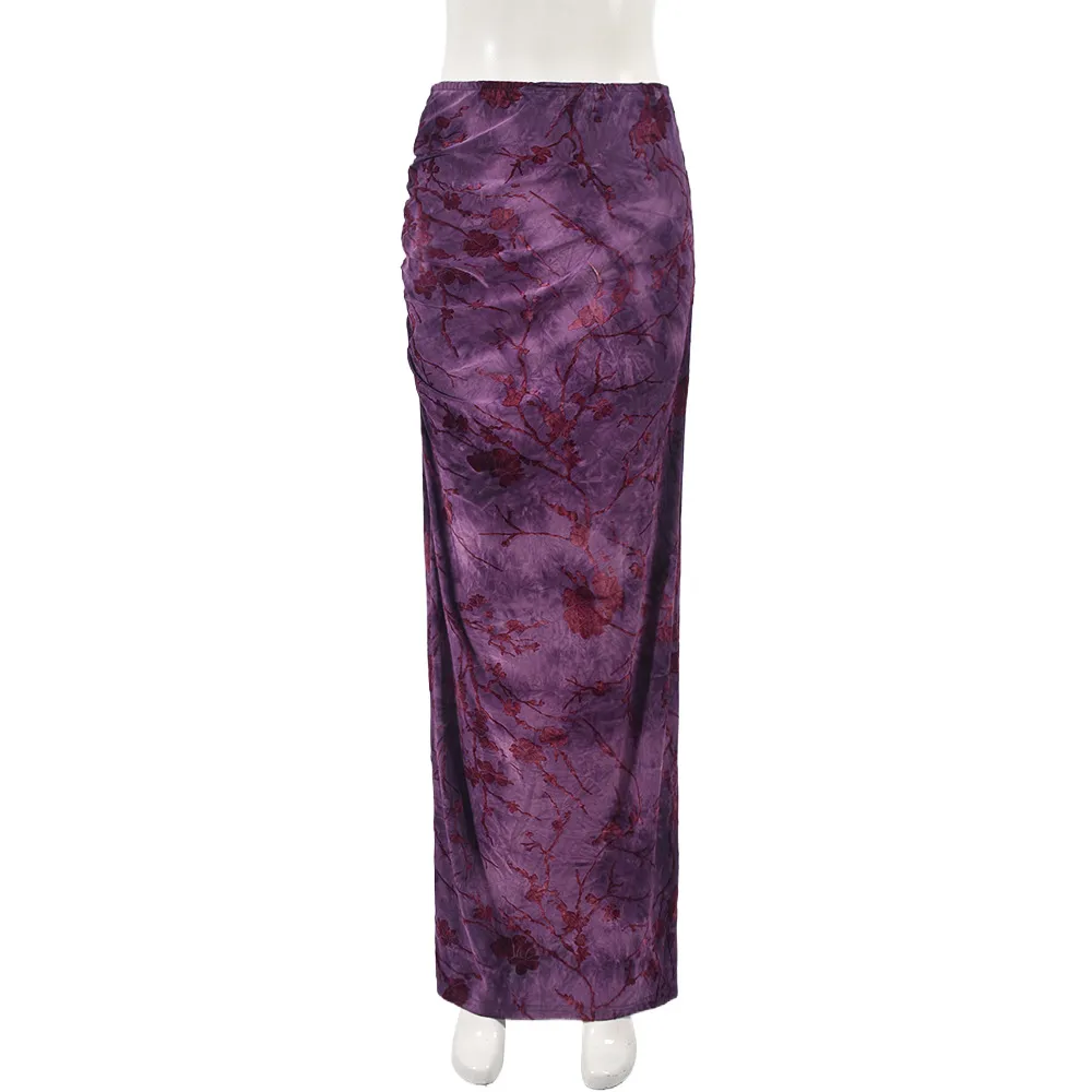 Autumn Women Clothing Knitted Street Sexy Flocking Flower Sheath Skirt For Women - Purple