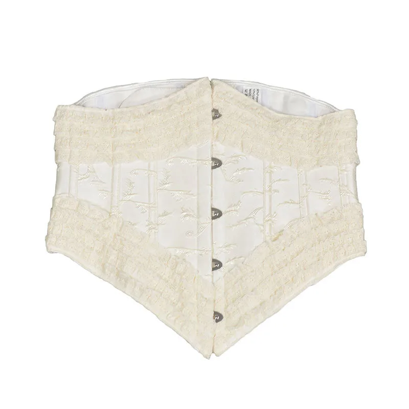 30cm Long 5-button Fishbone Lolita Lace Waist Seal - Apricot