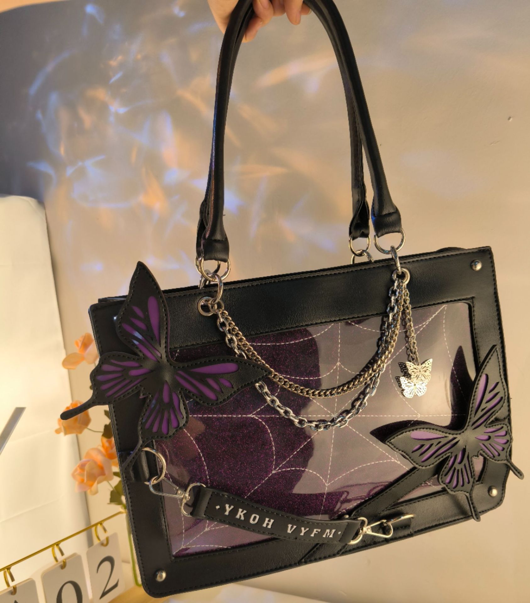 Title 8, Sac Tote Labyrinthe Papillon Style Sombre Sac H...