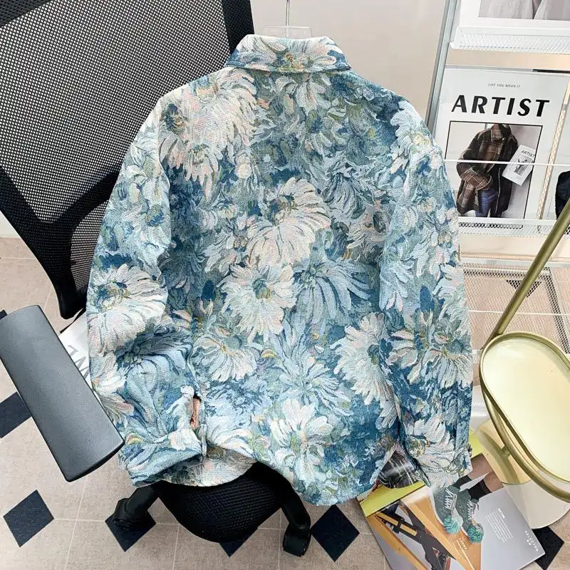 American-style Floral Oil Painting Jacquard Casual Jacket With All-over Print