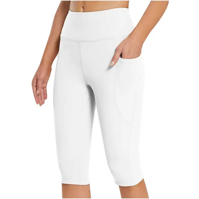 Side Pocket Solid Color High Waist Tight Stretch Sports Leggings White - Shop at LoveMi
