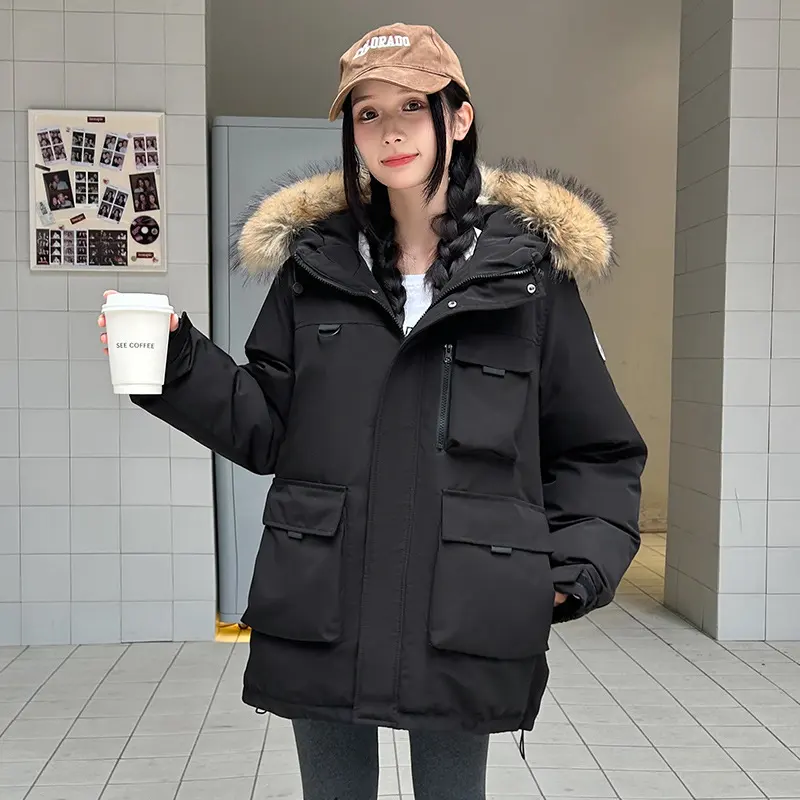 Warm Large Fur Collar Cotton Clothes Women