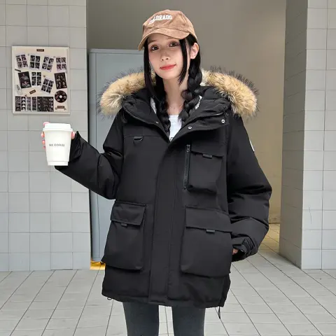 Warm Large Fur Collar Cotton Clothes Women