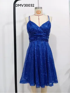 Autumn And Winter New Women's Sexy Gorgeous Sequined Dress Pleated Cross Strap Vacation Style Dress - Blue - View 1