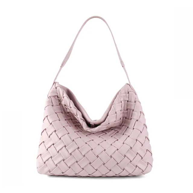 Cross border Trendy Portable Large Capacity Soft Leather Pleated Shoulder Bag Pink - Shop at LoveMi