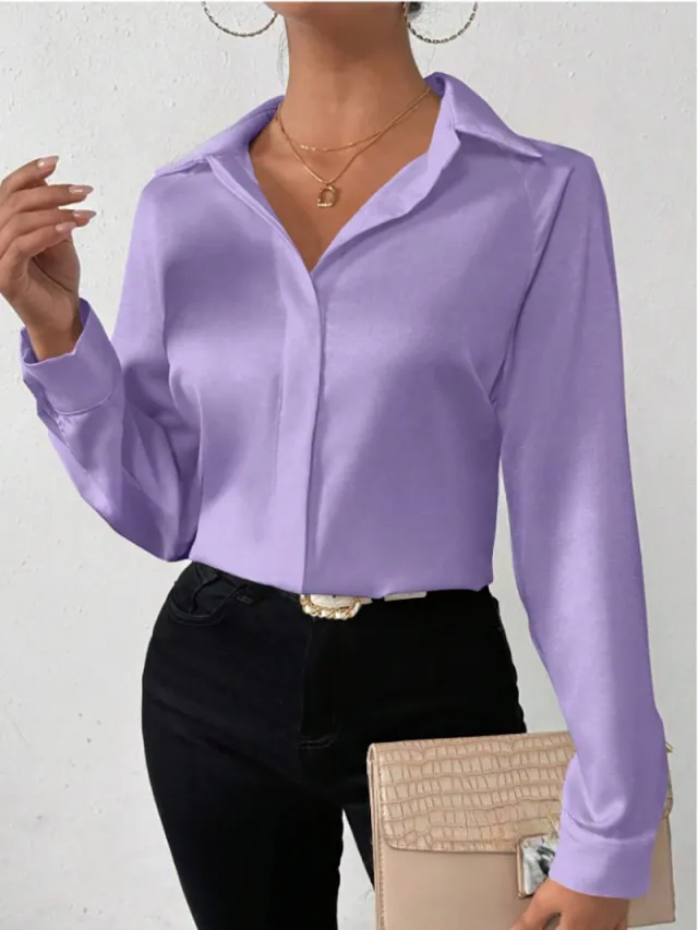 Women's Satin Silk like Long sleeved Shirt Dark Violet Xs - Shop at LoveMi