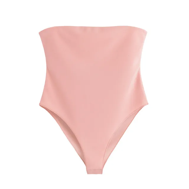Slim Elastic Chest Wrapped Jumpsuit Pink - Shop at LoveMi